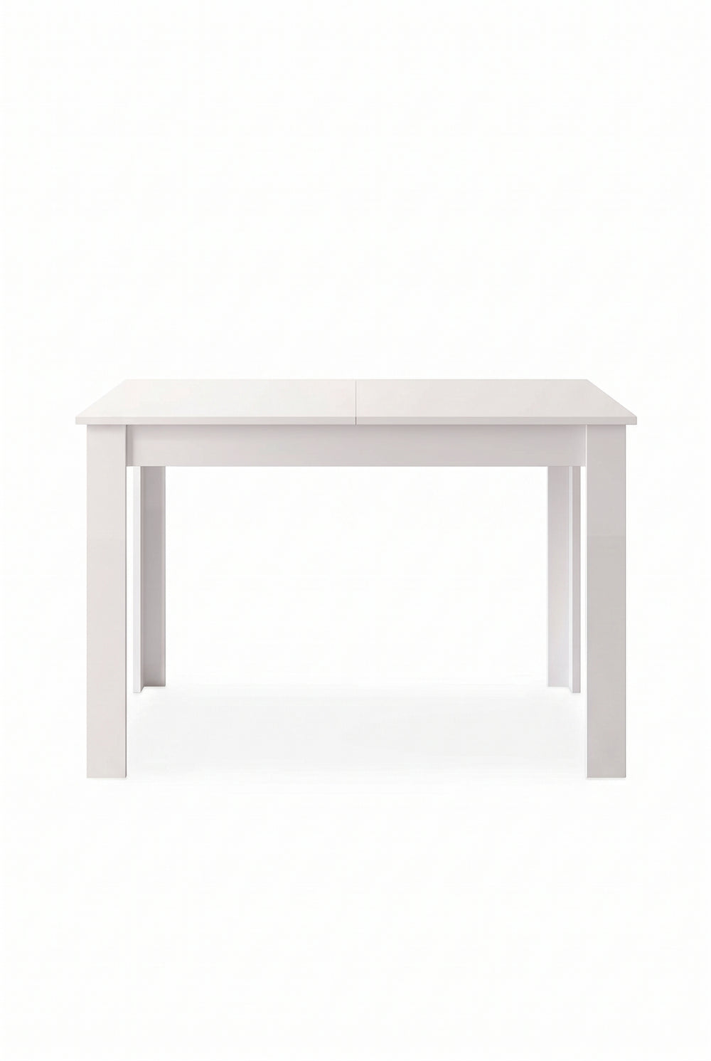 Table à manger extensible blanc brillant 120 à 160 cm, 4 à 6 personnes, sur fond blanc