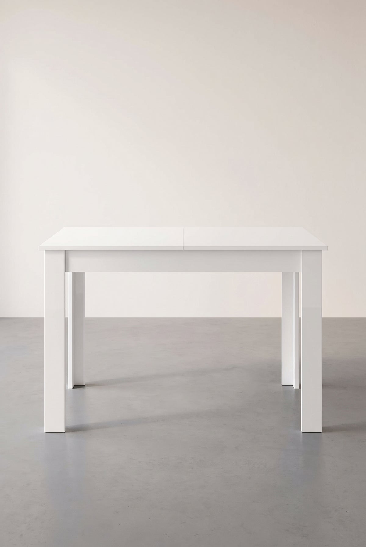 Table à manger extensible blanc brillant 120 à 160 cm, 4 à 6 personnes, vue d'ensemble