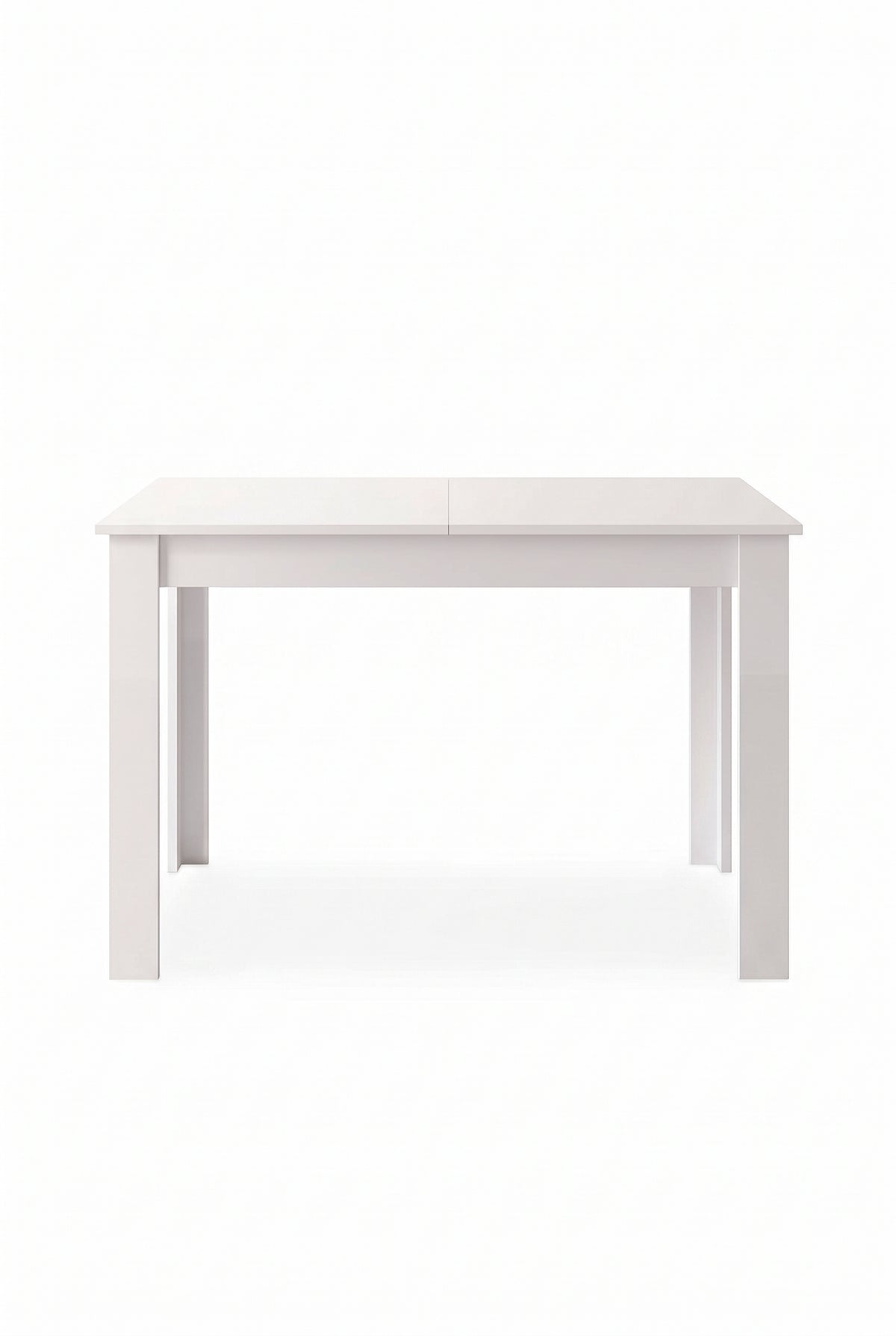 Table à manger extensible blanc brillant 120 à 160 cm, 4 à 6 personnes, sur fond blanc