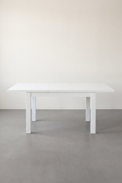 Table à manger extensible blanc brillant 120 à 160 cm, 4 à 6 personnes, dépliée