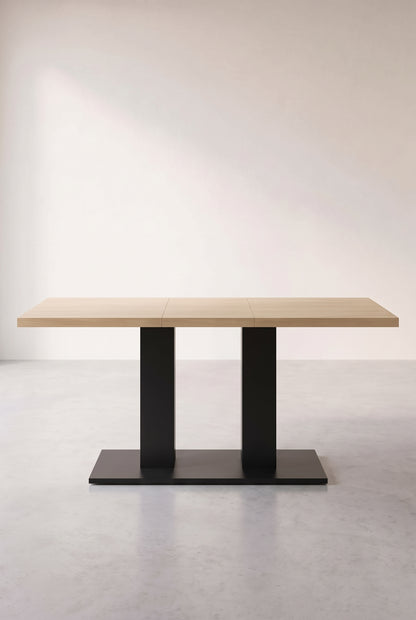 Table à manger extensible bois naturel 140 à 180 cm, plateau 30 mm, dépliée