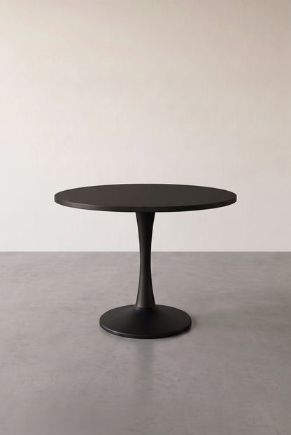 Table ovale extensible noire 100 à 140 cm, mécanisme télescopique, fermée