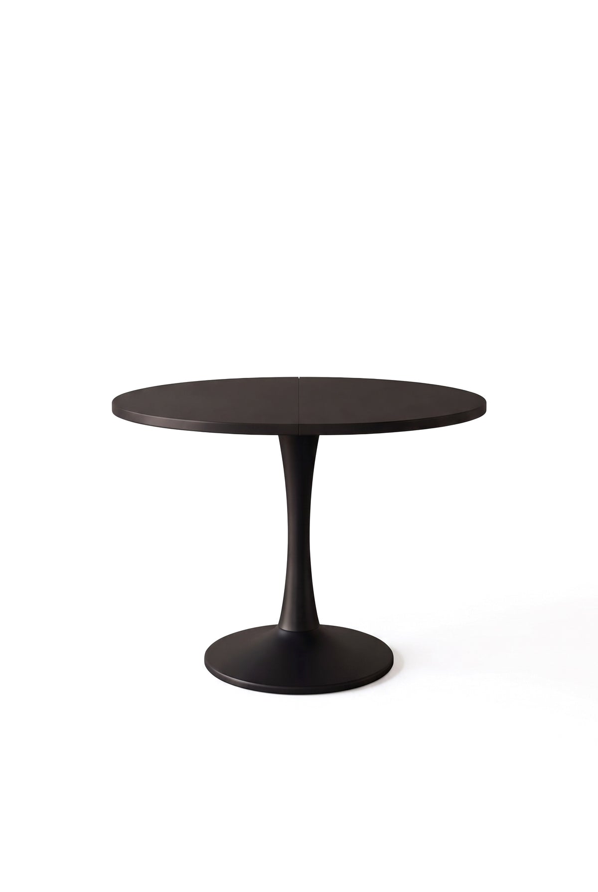 Table ovale extensible noire 100 à 140 cm, mécanisme télescopique, sur fond blanc