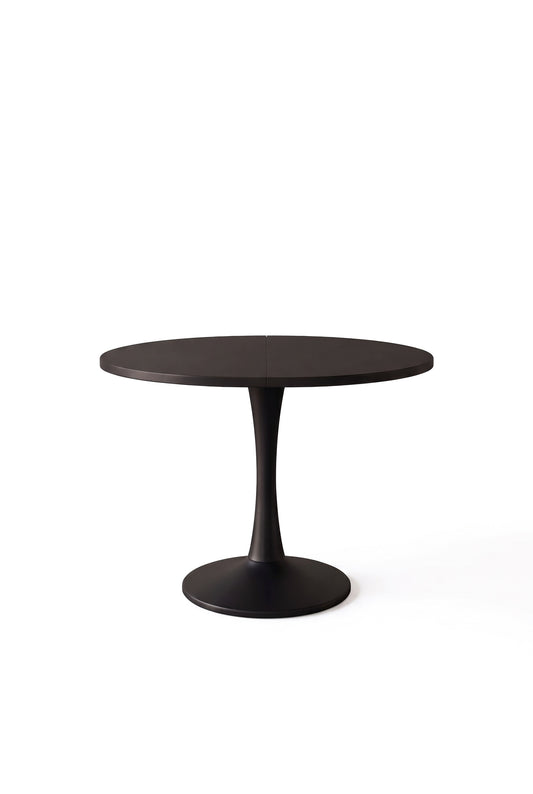 Table ovale extensible noire 100 à 140 cm, mécanisme télescopique, sur fond blanc