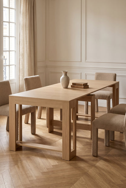 Console extensible 48 à 240 cm, de 2 à 10 personnes, aspect bois clair, en situation