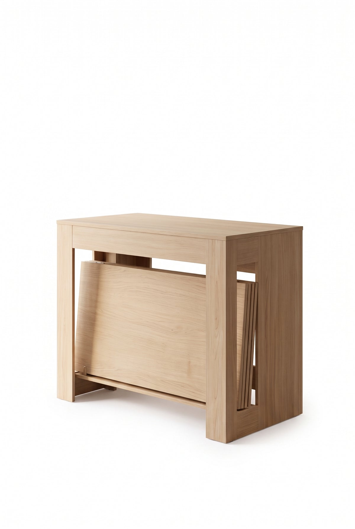 Console extensible 48 à 240 cm, de 2 à 10 personnes, aspect bois clair, sur fond blanc