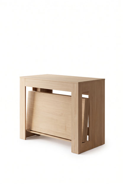 Console extensible 48 à 240 cm, de 2 à 10 personnes, aspect bois clair, sur fond blanc