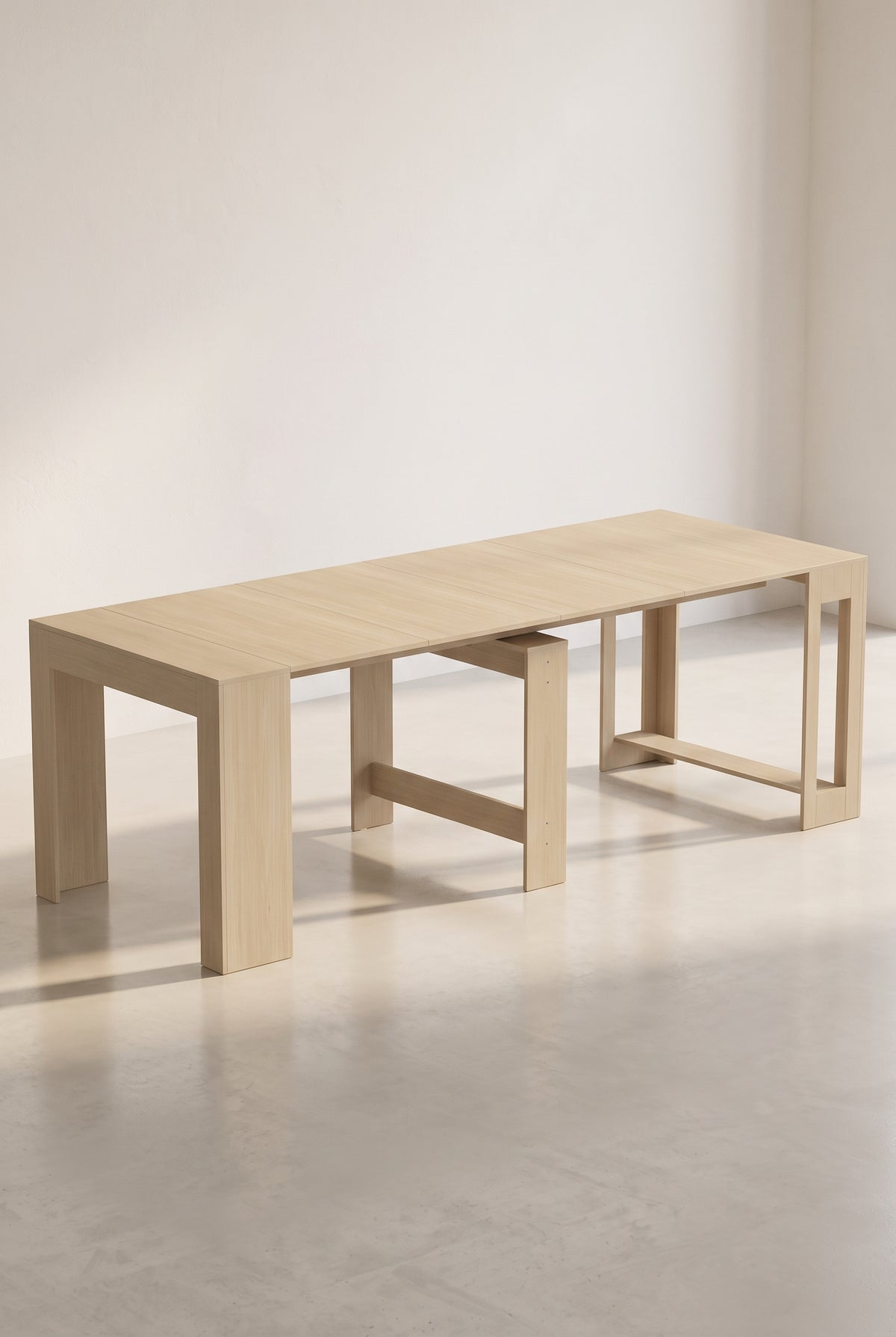Console extensible 48 à 240 cm, de 2 à 10 personnes, aspect bois clair, dépliée