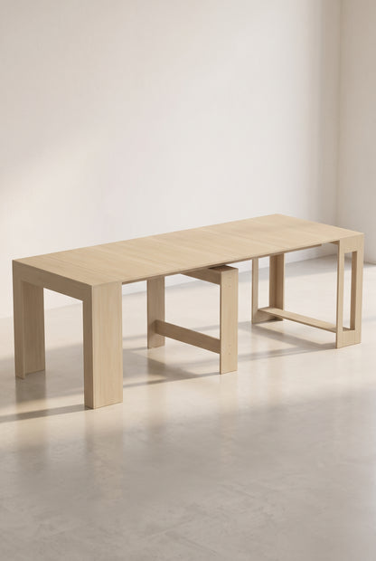 Console extensible 48 à 240 cm, de 2 à 10 personnes, aspect bois clair, dépliée