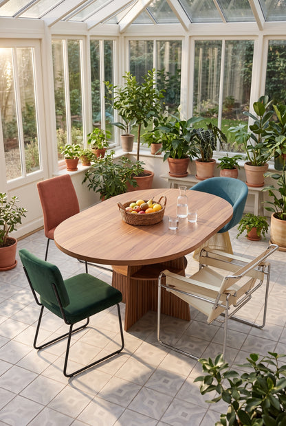Table ronde extensible 110 à 150 cm avec rangement intégré, en situation