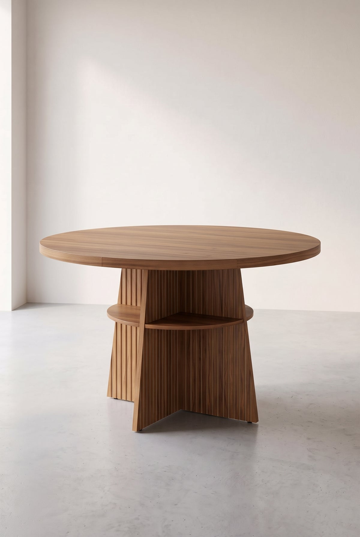 Table ronde extensible 110 à 150 cm avec rangement intégré, vue d'ensemble
