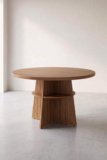 Table ronde extensible 110 à 150 cm avec rangement intégré, vue d'ensemble