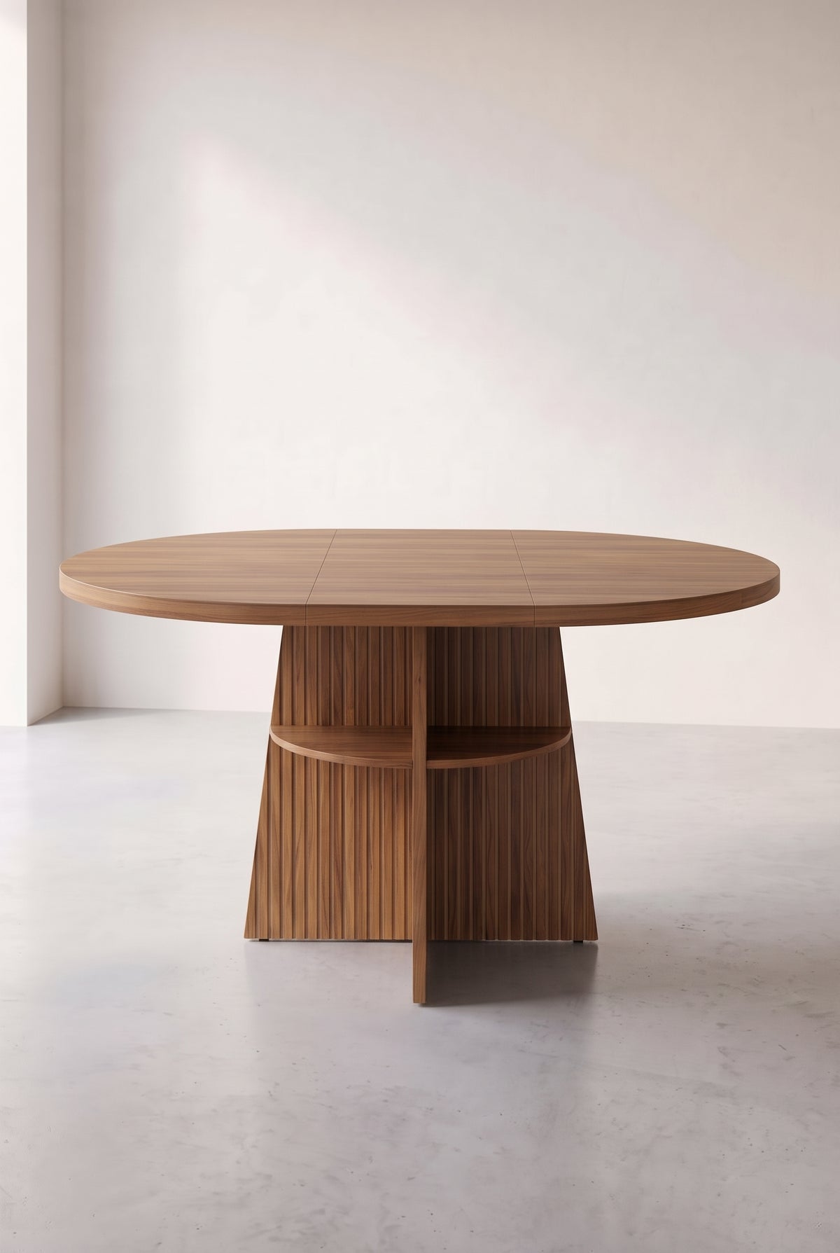 Table ronde extensible 110 à 150 cm avec rangement intégré, dépliée