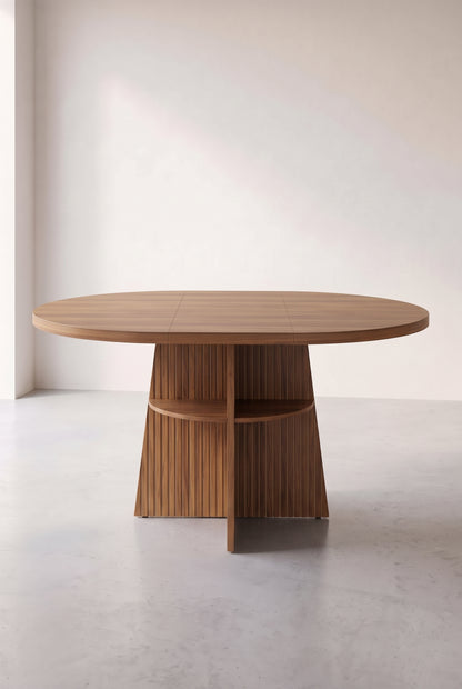 Table ronde extensible 110 à 150 cm avec rangement intégré, dépliée