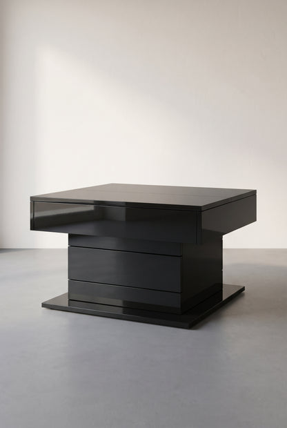Table basse relevable et pivotante 360°, 70 x 70 cm, 1 tiroir, vue d'ensemble