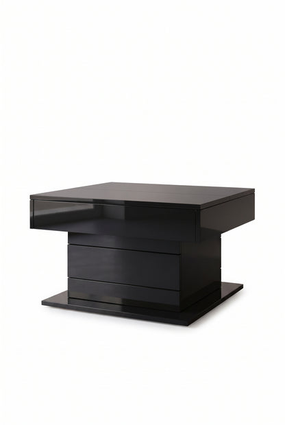 Table basse relevable et pivotante 360°, 70 x 70 cm, 1 tiroir, sur fond blanc