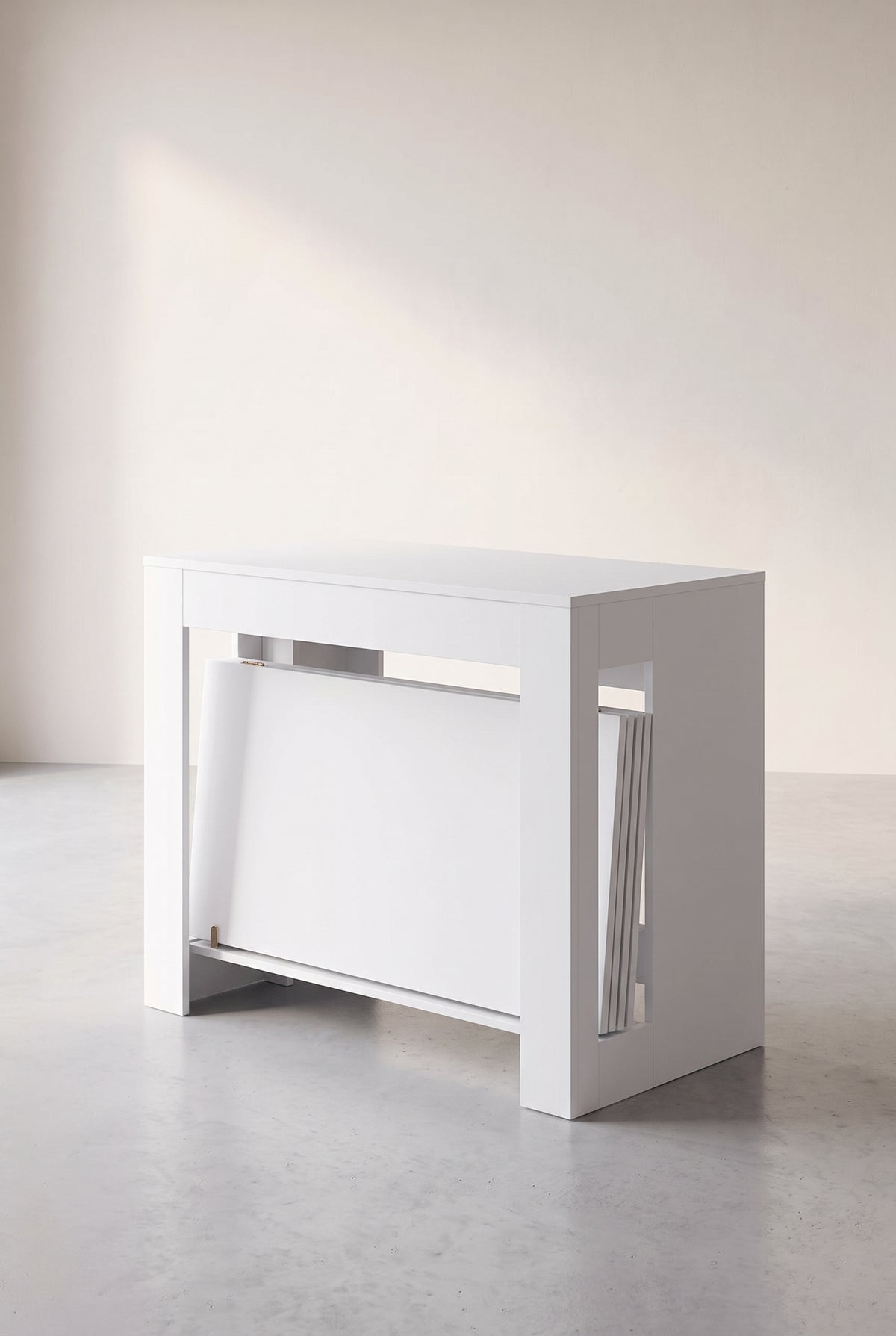 Console extensible blanche 60 à 180 cm, plateau 85 cm, vue d'ensemble