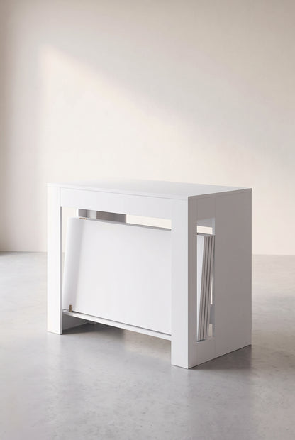 Console extensible blanche 60 à 180 cm, plateau 85 cm, vue d'ensemble