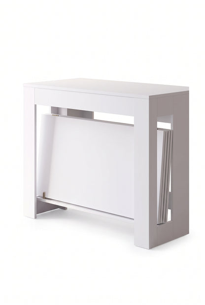 Console extensible blanche 60 à 180 cm, plateau 85 cm, sur fond blanc
