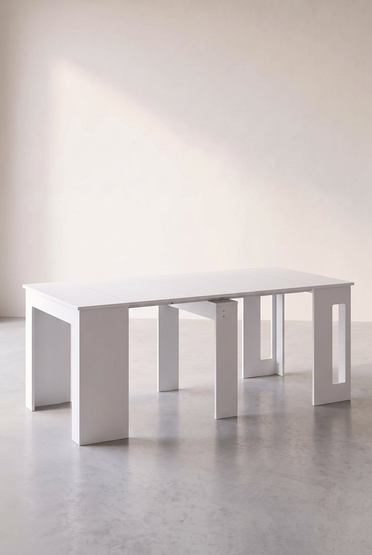 Console extensible blanche 60 à 180 cm, plateau 85 cm, dépliée