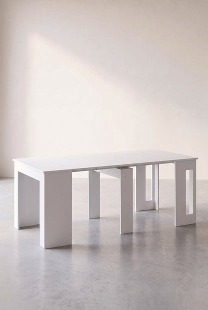 Console extensible blanche 60 à 180 cm, plateau 85 cm, dépliée